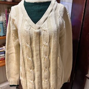 Vintage Men’s Knit V-Neck Golf Sweater - Cream